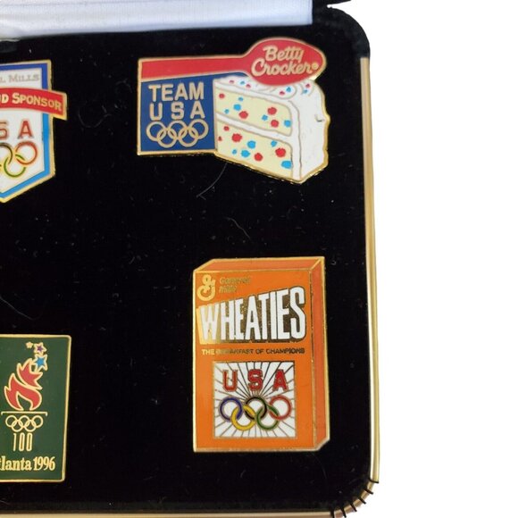 General Mills Cereal Lapel Pins USA Olympic Sponsor Enamel Collector Velvet Case - Picture 5 of 8